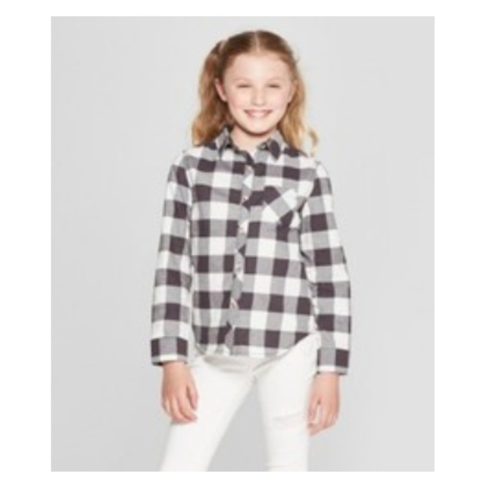 Girls Plaid Flannel Button Down Shirt XS S M XL